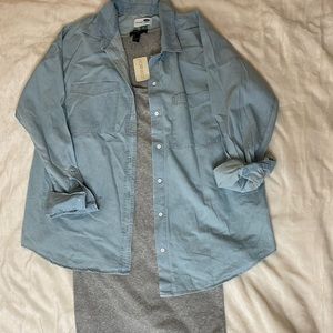 Grey Dress with Denim shirt